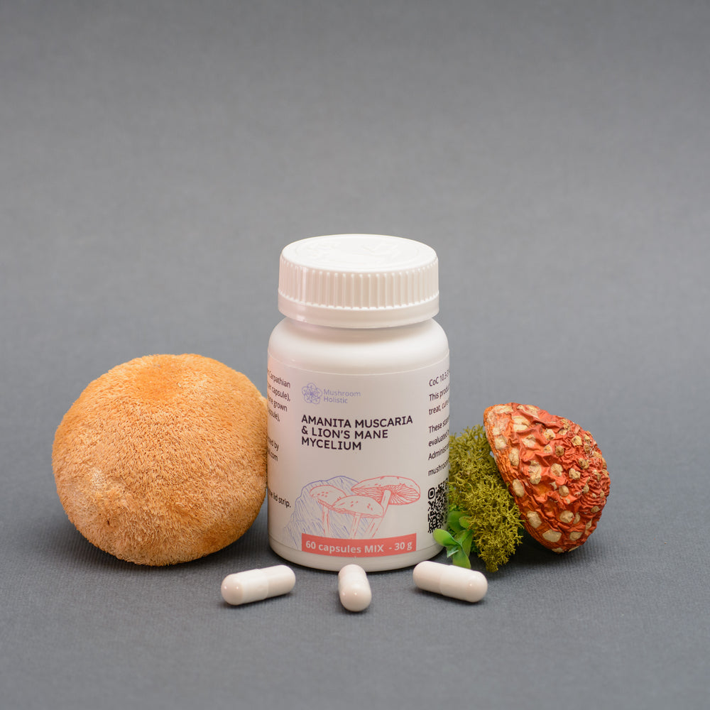 
                  
                    Mix Lion’s Mane & Amanita Muscaria - 60 or 120 Capsules
                  
                