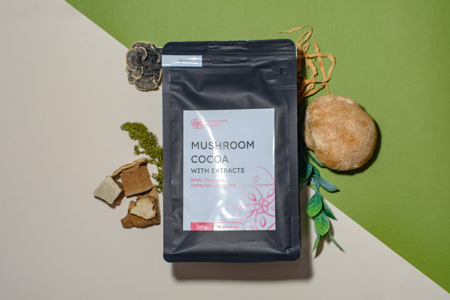 
                  
                    Mushroom Cocoa with extracts - Reishi, Cordyceps, Turkey tail, Lion's Mane, 250 g
                  
                