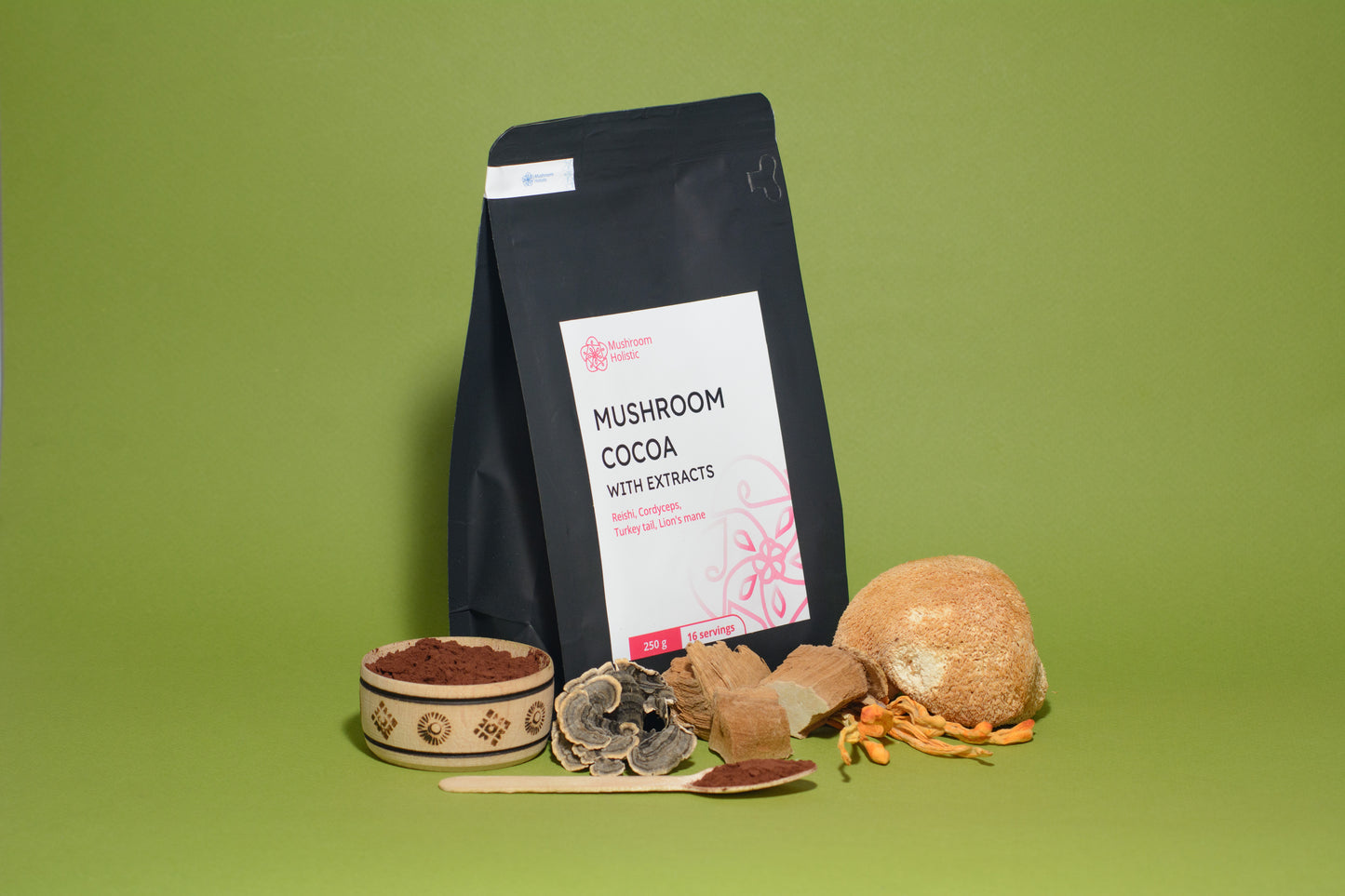 
                  
                    Mushroom Cocoa with extracts - Reishi, Cordyceps, Turkey tail, Lion's Mane, 250 g
                  
                